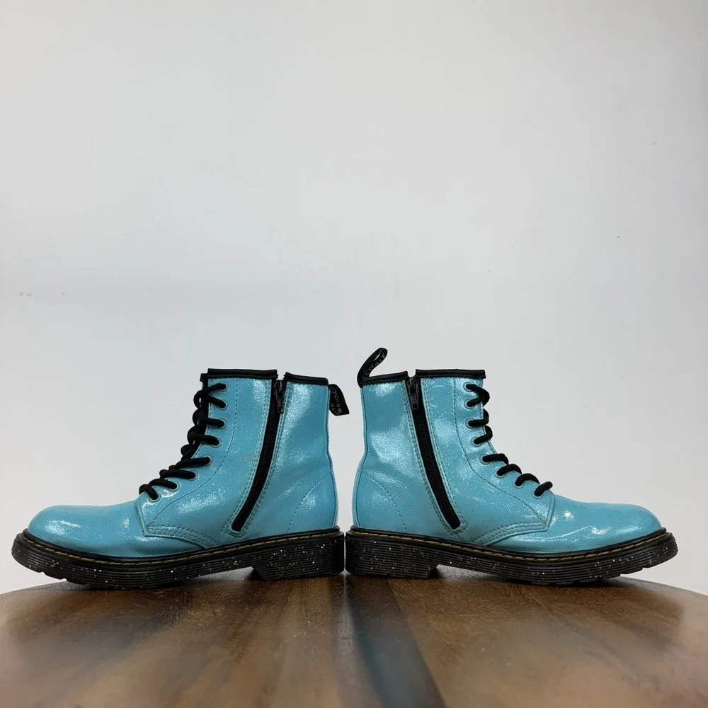 Big Kids Dr Martens 1460 Turquoise‎ Glitter Comfort Casual Combat Boots Size 3 Y